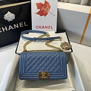 Chanel Medium Boy Bag Classic Gold-tone Metal Grained Leather Sky Blue A67086 25cm - 1