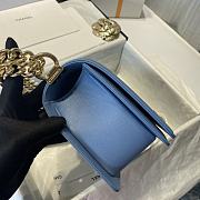 Chanel Medium Boy Bag Classic Gold-tone Metal Grained Leather Sky Blue A67086 25cm - 3