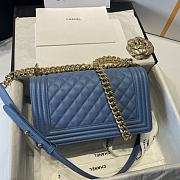 Chanel Medium Boy Bag Classic Gold-tone Metal Grained Leather Sky Blue A67086 25cm - 4