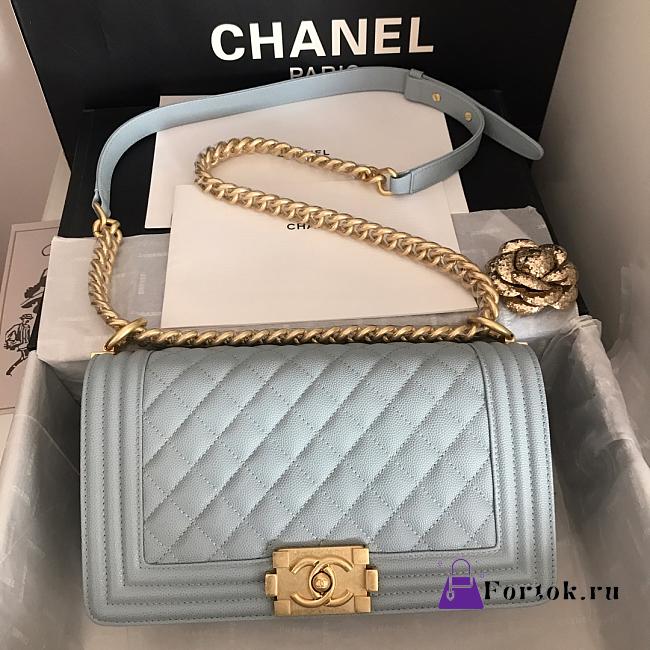 Chanel Medium Boy Bag Classic Gold-tone Metal Grained Leather Cornflower A67086 25cm - 1