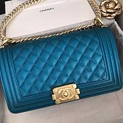 Chanel Medium Boy Bag Classic Gold-tone Metal Grained Leather Ocean Blue A67086 25cm - 5
