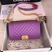 Chanel Medium Boy Bag Classic Gold-tone Metal Grained Leather Light Purple A67086 25cm - 1