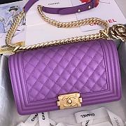Chanel Medium Boy Bag Classic Gold-tone Metal Grained Leather Light Purple A67086 25cm - 5