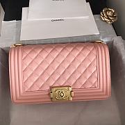Chanel Medium Boy Bag Classic Gold-tone Metal Grained Leather Pink A67086 25cm - 1