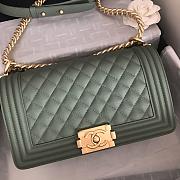 Chanel Medium Boy Bag Classic Gold-tone Metal Grained Leather Green A67086 25cm - 5