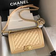 Chanel Medium Boy Bag Classic Gold-tone Metal Grained Leather Light Beige A67086 25cm - 1