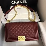 Chanel Medium Boy Bag Classic Gold-tone Metal Grained Leather Burgundy A67086 25cm - 1