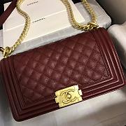 Chanel Medium Boy Bag Classic Gold-tone Metal Grained Leather Burgundy A67086 25cm - 6