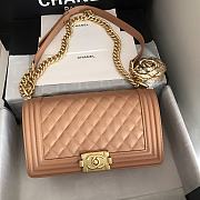 Chanel Medium Boy Bag Classic Gold-tone Metal Grained Leather Beige A67086 25cm - 1