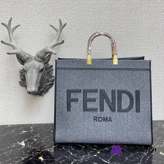 Fendi Large Sunshine Flannel Shopper Bag Gray 8BH372 40.5x21.5x35cm - 1