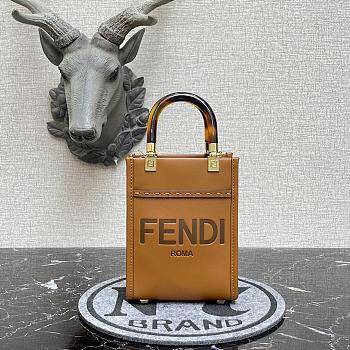 Fendi Mini Sunshine Leather Shopper Bag Brown 8BS051 13x18x6.5cm