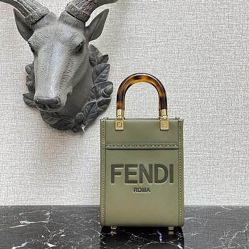 Fendi Mini Sunshine Leather Shopper Bag Olive Green 8BS051 13x18x6.5cm