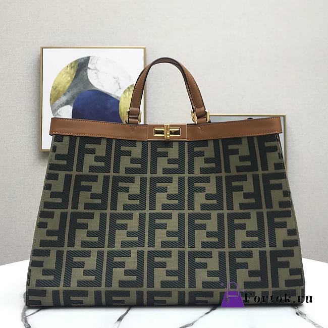 Fendi Peekaboo X-Tote Canvas Bag Green 8BH374 41x16x29.5cm - 1