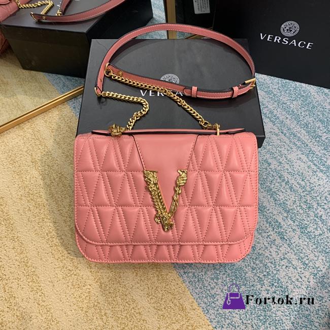 Versace Virtus Quilted Shoulder Bag Peach DBFG985 24x9x16.5cm - 1