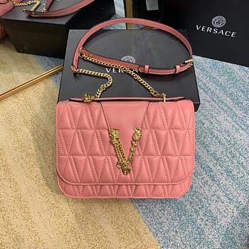 Versace Virtus Quilted Shoulder Bag Peach DBFG985 24x9x16.5cm