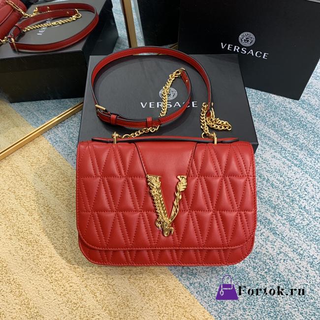 Versace Virtus Quilted Shoulder Bag Red DBFG985 24x9x16.5cm - 1