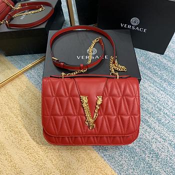 Versace Virtus Quilted Shoulder Bag Red DBFG985 24x9x16.5cm