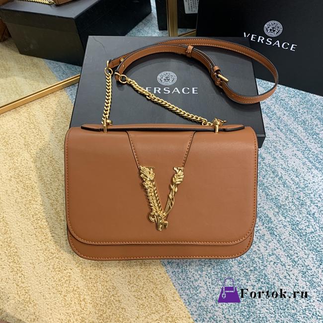 Versace Virtus Shoulder Bag Brown DBFG985 24x9x16.5cm - 1