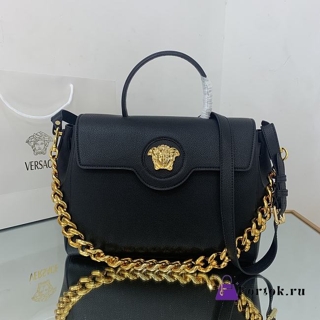 Versace Large La Medusa Handbag Gold-tone Metal Black DBFI038 35x14x25cm - 1