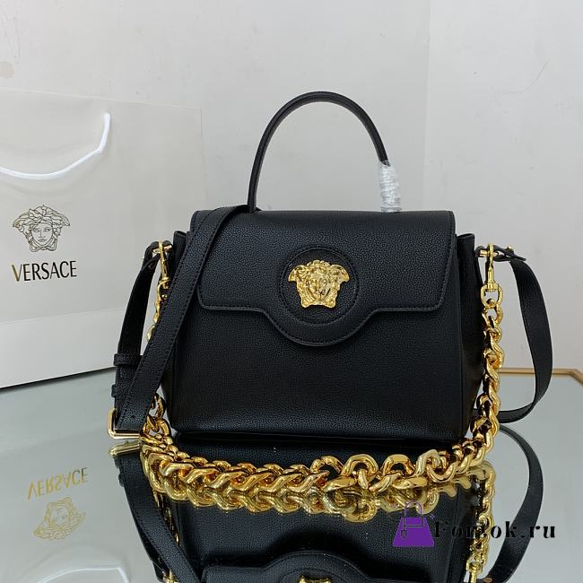 Versace Medium La Medusa Handbag Gold-tone Metal Black DBFI039 25x15x22cm - 1