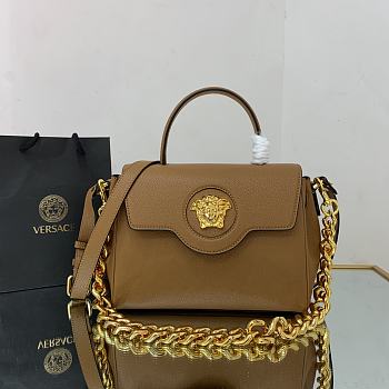 Versace Medium La Medusa Handbag Gold-tone Metal Caramel DBFI039 25x15x22cm