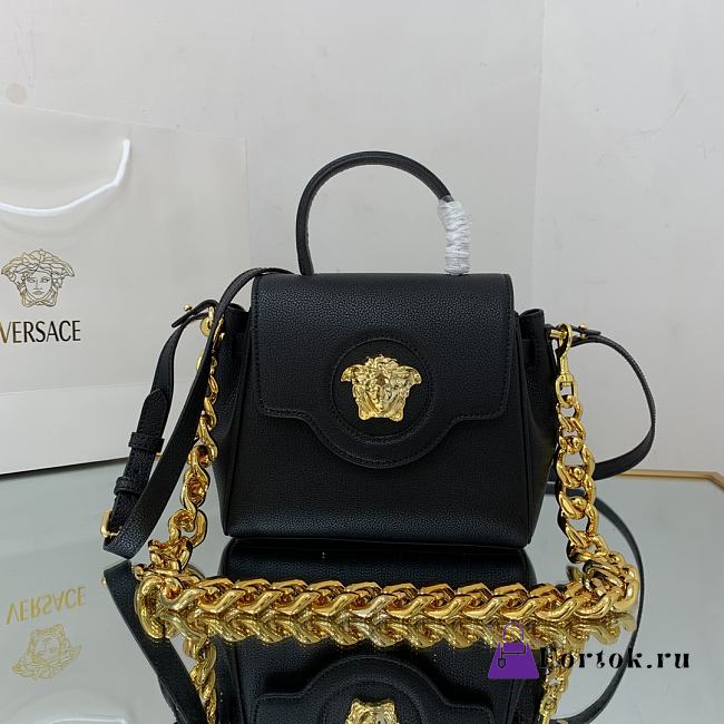 Versace Small La Medusa Handbag Gold-tone Metal Black DBFI040 20x10x17cm - 1