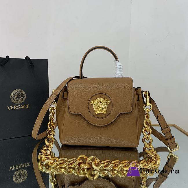 Versace Small La Medusa Handbag Gold-tone Metal Caramel DBFI040 20x10x17cm - 1