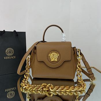 Versace Small La Medusa Handbag Gold-tone Metal Caramel DBFI040 20x10x17cm