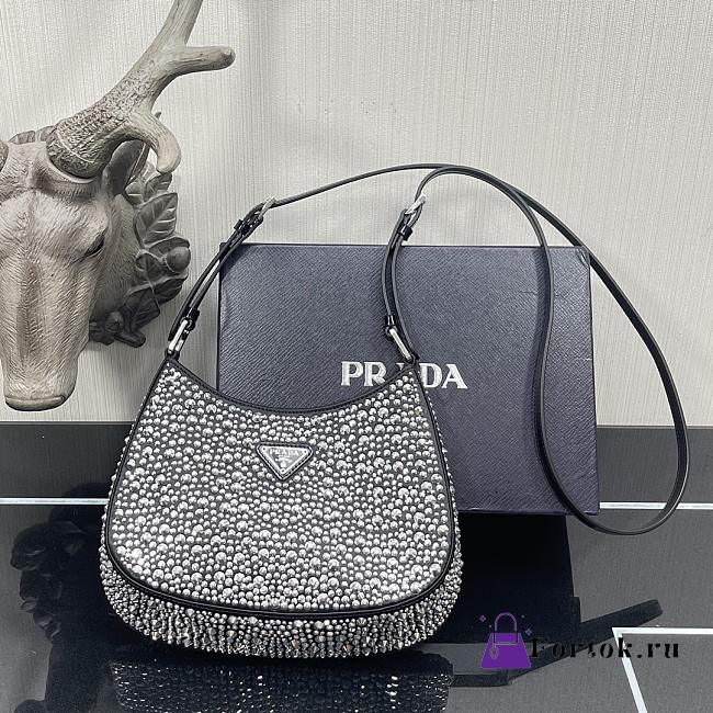 Prada Cleo Satin Bag Black 1BC169 18.5x4.5x22cm - 1