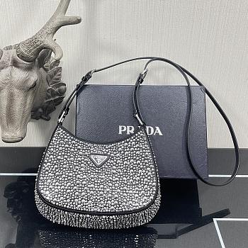 Prada Cleo Satin Bag Black 1BC169 18.5x4.5x22cm