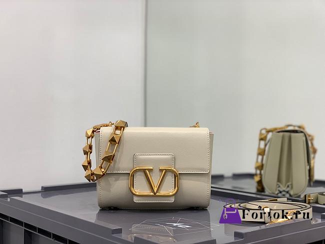 Valentino Stud Sign Grainy Leather Shoulder Bag White XW2B0J96CPD0NO 20x15x7cm - 1