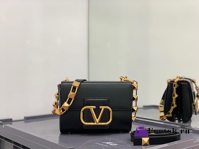 Valentino Stud Sign Grainy Leather Shoulder Bag Black XW2B0J96CPD0NO 20x15x7cm - 1