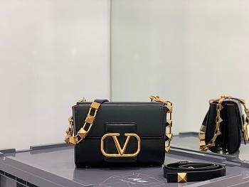 Valentino Stud Sign Grainy Leather Shoulder Bag Black XW2B0J96CPD0NO 20x15x7cm