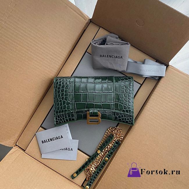 Balenciaga Hourglass Wallet On Chain Crocodile Leather Green 6560501 19x12x5cm - 1