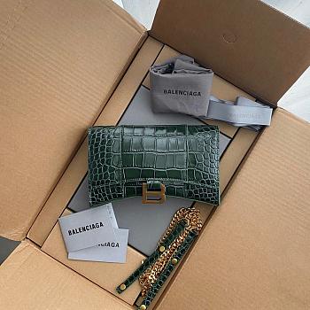 Balenciaga Hourglass Wallet On Chain Crocodile Leather Green 6560501 19x12x5cm