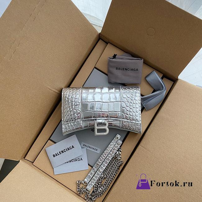 Balenciaga Hourglass Wallet On Chain Crocodile Leather Silver 6560501 19x12x5cm - 1