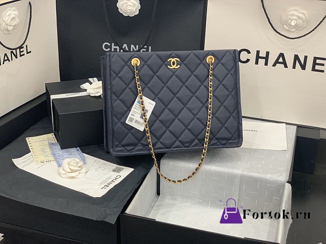 Chanel Large Shopping Bag Grained Leather Navy AS2360 23x35.5x9.5cm - 1