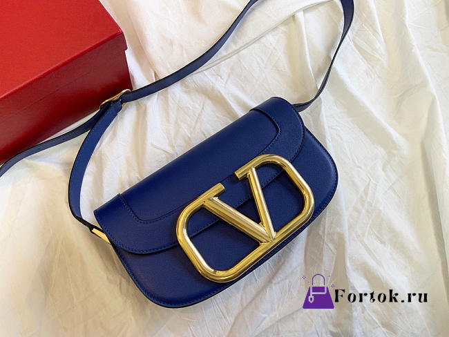 Valentino Garavani Supervee Crossbody Bag Leather Blue WB0G09ZXL 26.5x9x15cm - 1