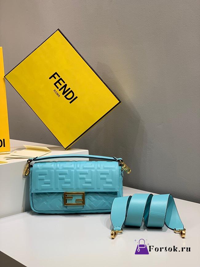 Fendi Baguette Nappa Leather Blue 8BR600 26x5x15cm - 1