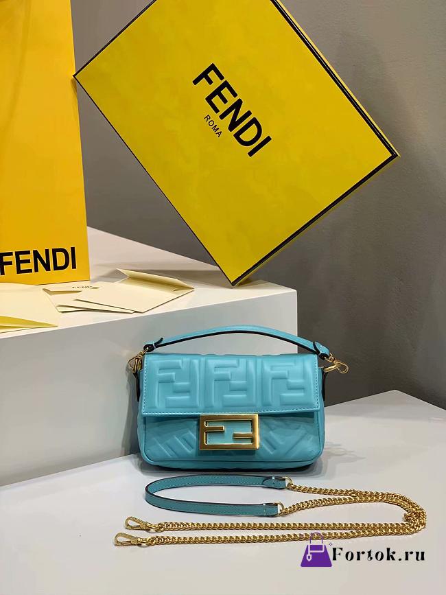 Fendi Small Baguette Nappa Leather Blue 8BS017 18x4x11cm - 1