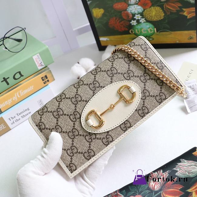 Gucci Horsebit 1955 Wallet With Chain Canvas White ‎621892 19x10x4cm - 1