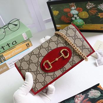 Gucci Horsebit 1955 Wallet With Chain Canvas Red ‎621892 19x10x4cm