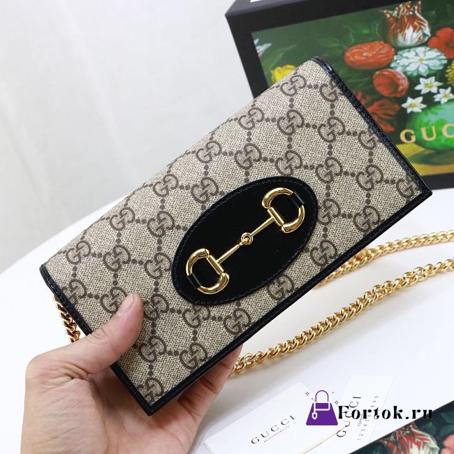 Gucci Horsebit 1955 Wallet With Chain Canvas Black ‎621892 19x10x4cm - 1