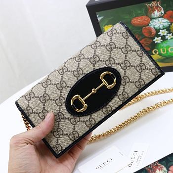 Gucci Horsebit 1955 Wallet With Chain Canvas Black ‎621892 19x10x4cm