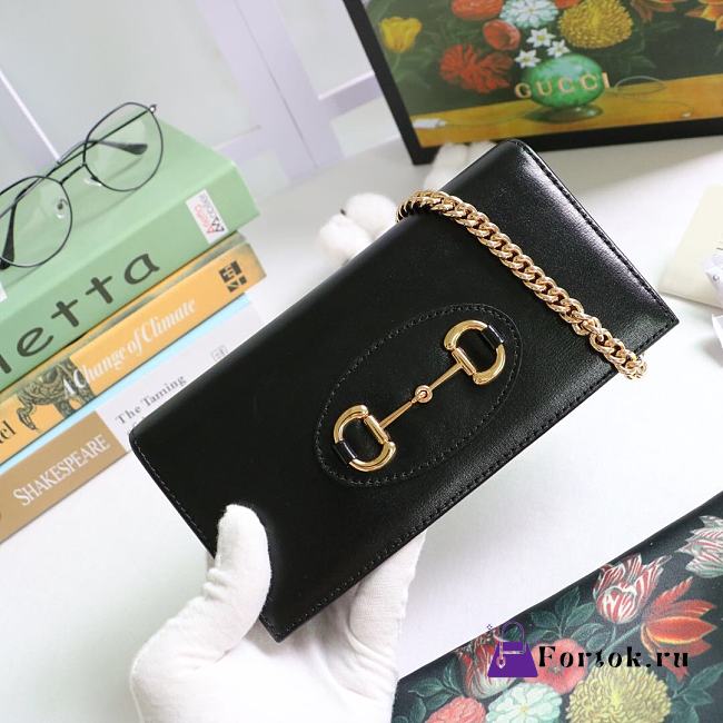 Gucci Horsebit 1955 Wallet With Chain Leather Black ‎621892 19x10x4cm - 1