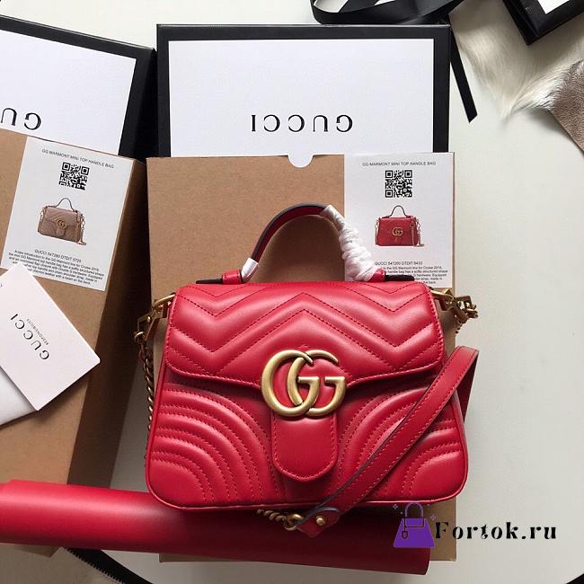 Gucci GG Marmont Mini Top Handle Bag Red ‎547260 21x15.5x8cm - 1