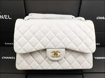 Chanel Flap Bag Gold-tone Metal Lampskin White A1113 30cm 