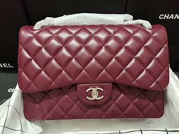 Chanel Flap Bag Silver-tone Metal Lampskin Burgundy A1113 30cm 