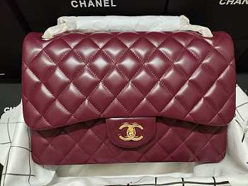 Chanel Flap Bag Gold-tone Metal Lampskin Burgundy A1113 30cm 