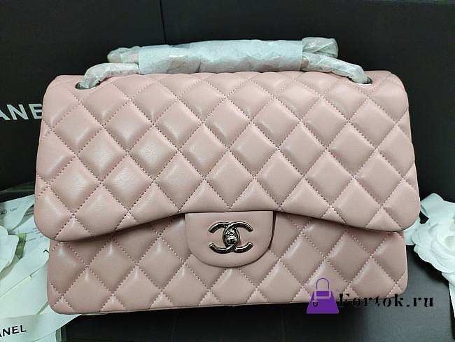 Chanel Flap Bag Silver-tone Metal Lampskin Light Pink A1113 30cm - 1